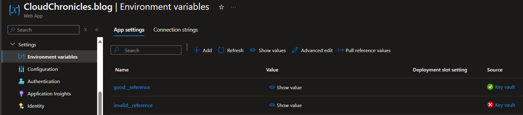 App Service Key Vault reference processing states