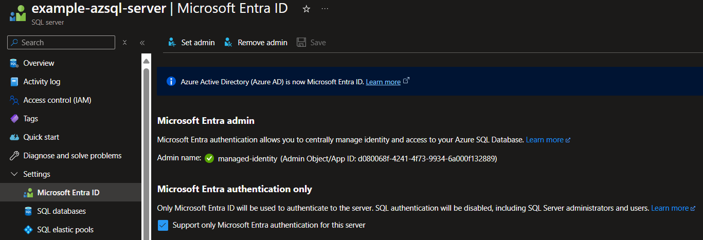 Entra ID Admin in portal