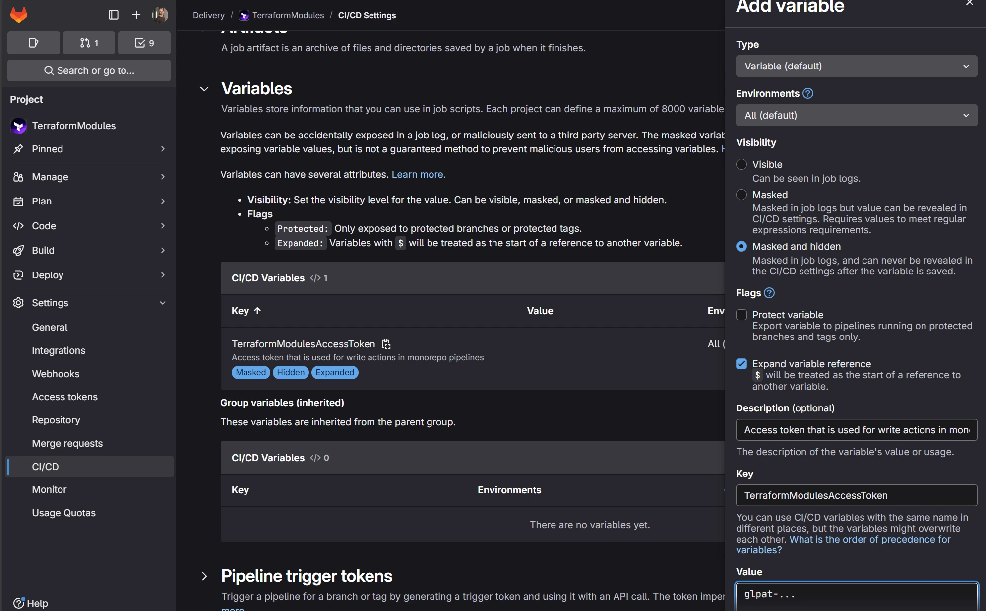 Add CICD variable